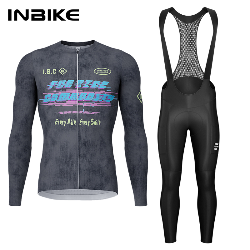 Cycling Gear Jersey - INBIKE 春秋サイクリングセット サイクリングジャージ 長袖ビブパンツ パッド付き マウンテンロードバイクスーツ