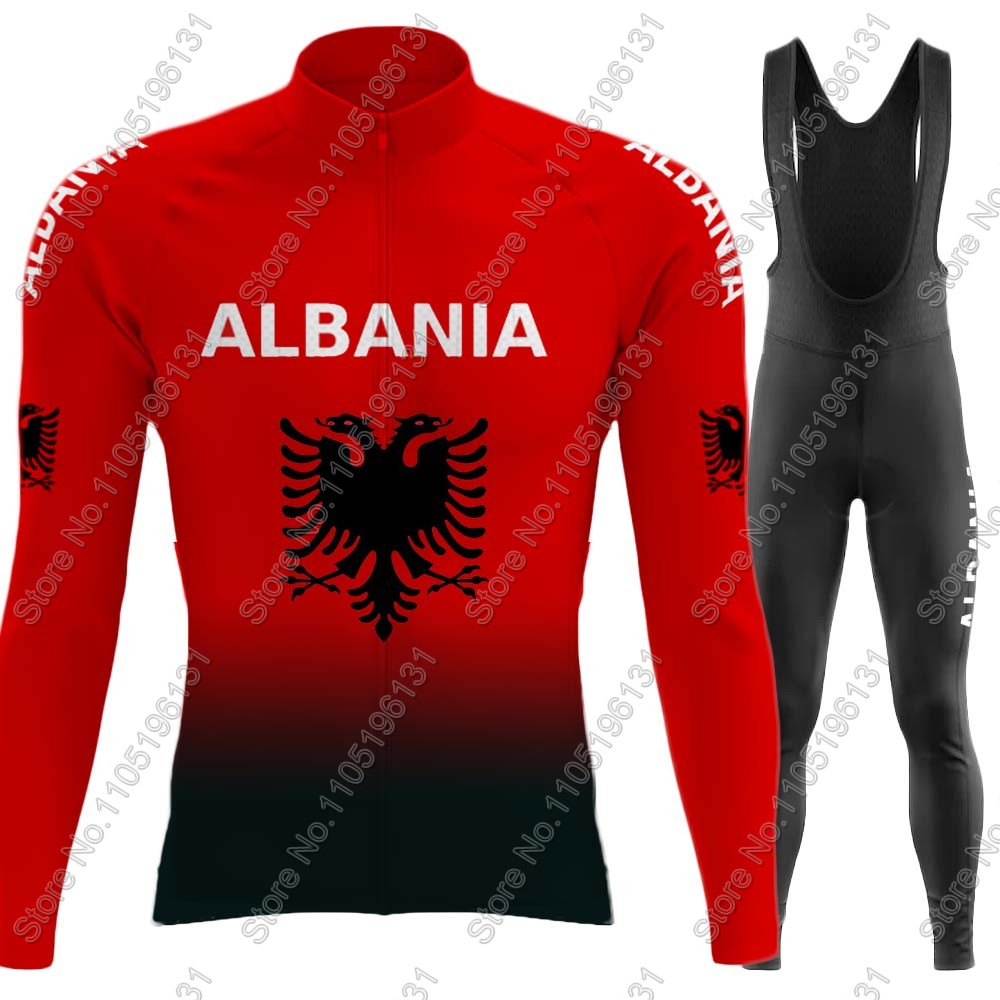 Cycling Gear For Winter - アルバニア代表チーム 2026 サイクリングジャージセット 長袖 レッド サイクリング