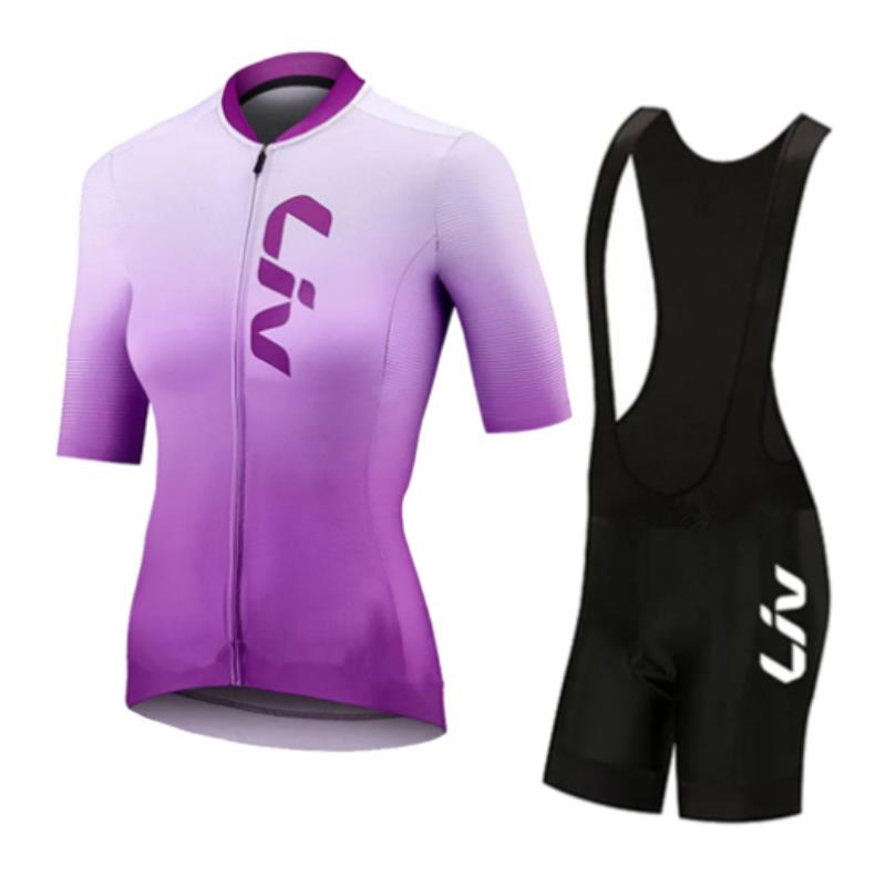 Liv-女性用サイクリングジャージとよだれかけショーツ,半袖 - Cycling Gear Jersey のレビューと価格