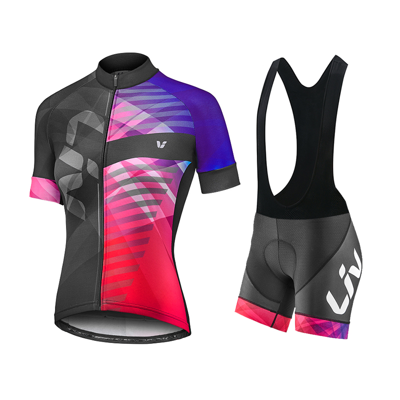 Liv-女性用サイクリングジャージとよだれかけショーツ,半袖 - Cycling Gear Jersey のレビューと価格